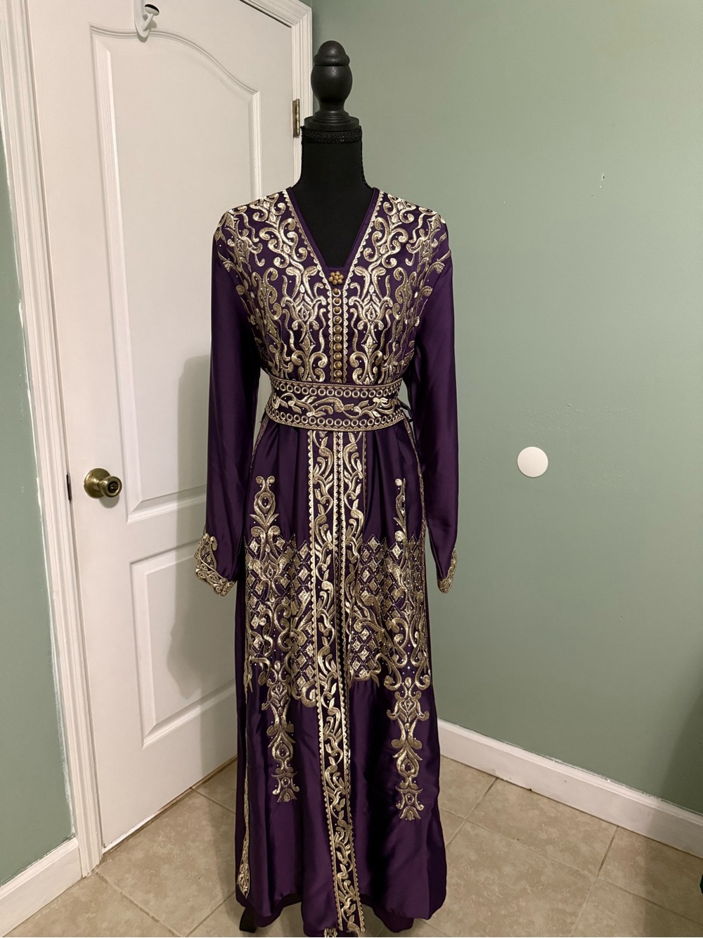 Embroidered Purple Long Sleeve Maxi Dress with Gold Accents - Picture 1 of 4